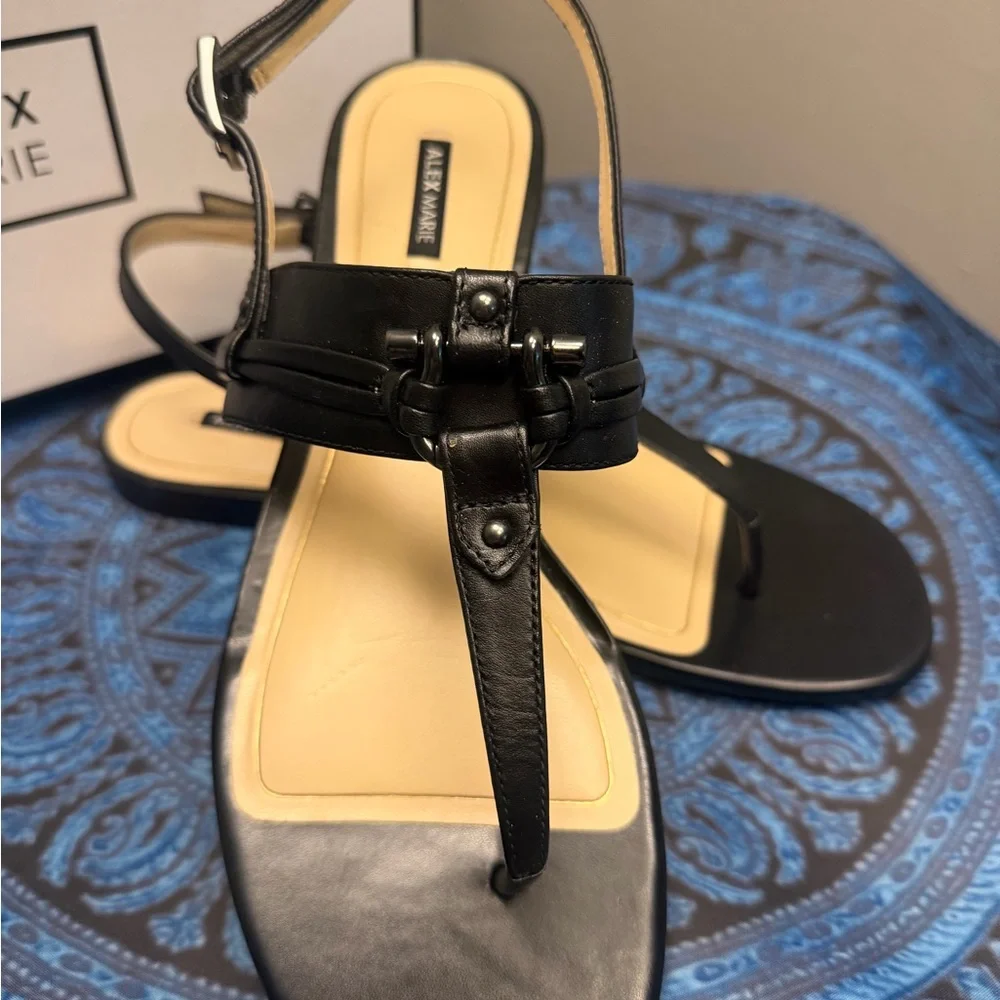 Alex Marie Black T-Strap Slingback Sandals